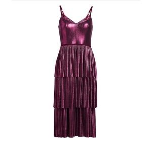 NWT Marchesa Notte Pleated Metallic Midi Dress